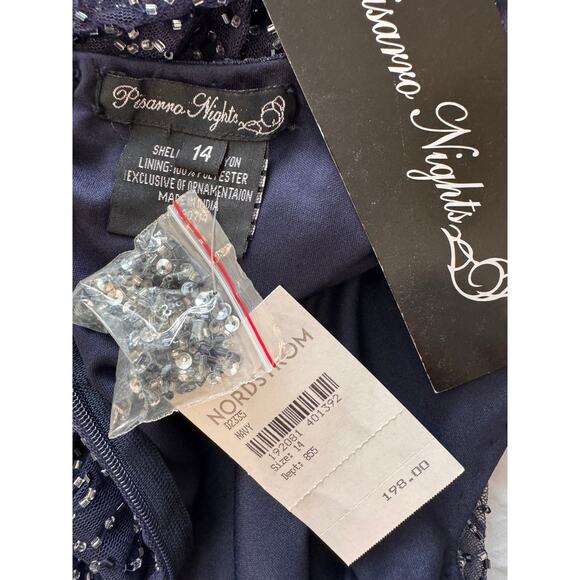 PISARRO NIGHTS NORDSTROM Women's Navy Beaded V-Neck Cocktail Dress Size 14 - Picture 9 of 10
